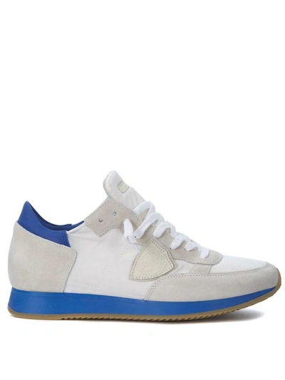 Philippe Model Tropez Beige Suede And Fabric Sneaker In Bianco