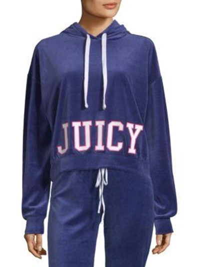 Juicy Couture Cropped Velour Hoodie In Twilight Blue