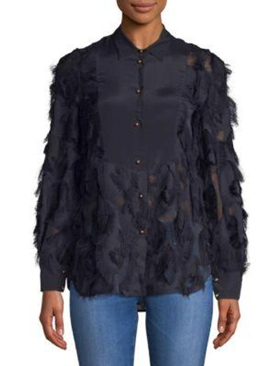 Chloé Fringed Long-sleeve Top In Abyss Blue
