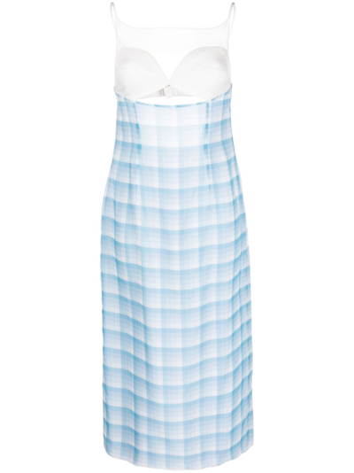 Juneyen Check-print Panelled Midi-dress In Blue