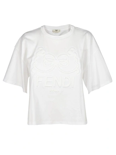 Fendi Logo Embroidered T-shirt In Bianco