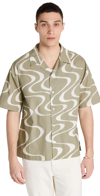 Frame Wave-print Cotton-poplin Shirt In Green