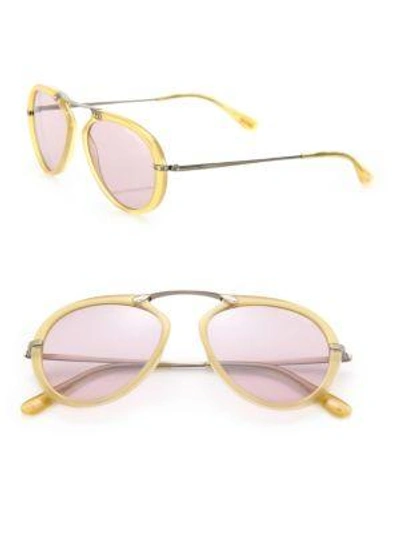 Tom Ford 53mm Round Acetate & Metal Sunglasses In Opal Honey