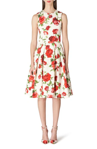 Carolina Herrera Floral Print A-line Midi Dress In Pearl Multi