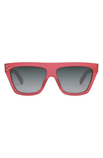 Celine Logo Flat-top Square Acetate Sunglasses In Shiny Red / Gradient Smoke