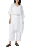 Eileen Fisher Handkerchief Kimono-sleeve Linen Caftan In White