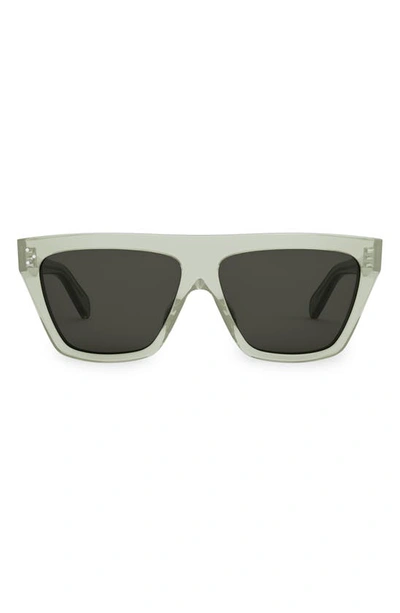 Celine Logo Flat-top Square Acetate Sunglasses In Shiny Light Green / Smoke
