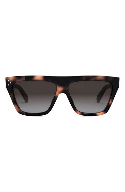 Celine Logo Flat-top Square Acetate Sunglasses In Havana/gray Gradient