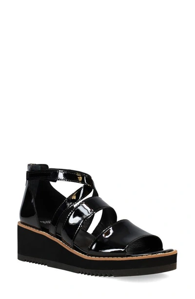 Eileen Fisher Darcy Patent Crisscross Wedge Sandals In Black
