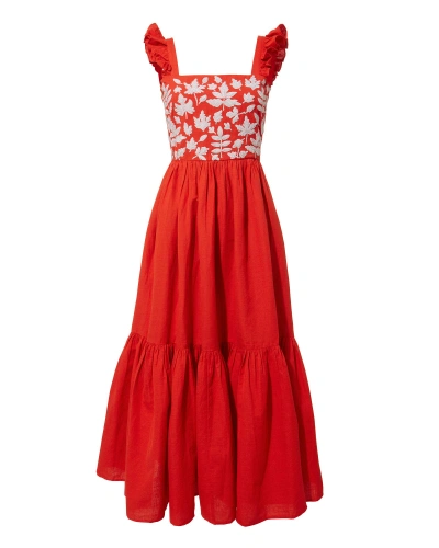 Carolina K Kuna Embroidered Dress In Red White