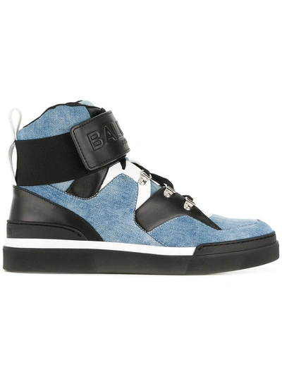Balmain Embossed Denim Sneakers - Blue