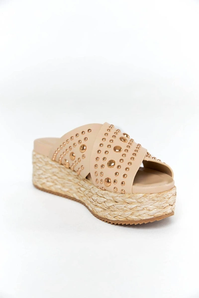 Shu Shop Kaia Beige Studded Espadrille Flatform Slide Sandals In Multi