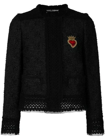 Dolce & Gabbana Sacred Heart Tweed Jacket In Black