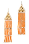 Allsaints Pyramid & Color Bead Chandelier Earrings In Gold Tone In Warm Brass/orange