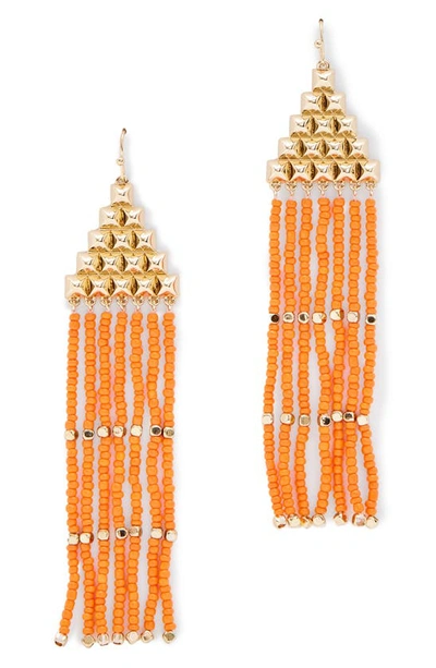 Allsaints Pyramid & Color Bead Chandelier Earrings In Gold Tone In Warm Brass/orange