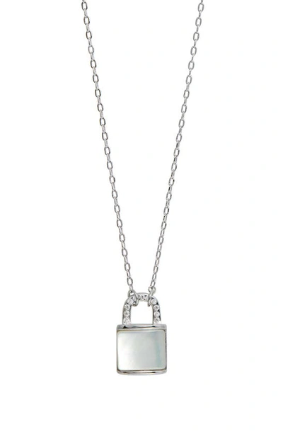Savvy Cie Jewels Sterling Silver Cz Mother Of Pearl Padlock Pendant Necklace