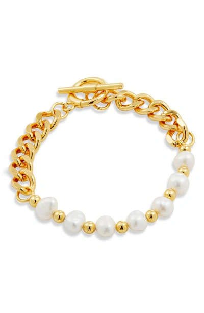 Savvy Cie Jewels Freshwater Pearl & 18k Gold Plated Sterling Silver Toggle Link Bracelet In Yellow Gold