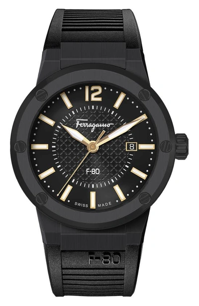 Ferragamo F-80 Silicone Strap Watch, 44mm In Black