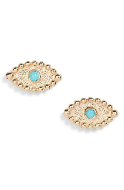 Anzie Dew Drop Turquoise Evil Eye Stud Earrings In Gold