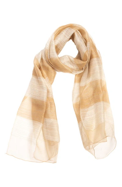 Saachi Shiny Stripe Silk Blend Scarf In Beige