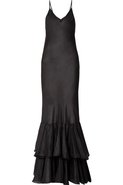 Mes Demoiselles Petale Tiered Washed-silk Maxi Dress In Black