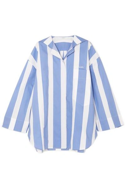 Pushbutton Oversized Striped Cotton-poplin Shirt In Blue