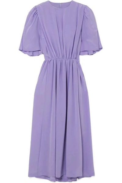 Pushbutton Midi Dress With Flutter Sleeves In Lavender