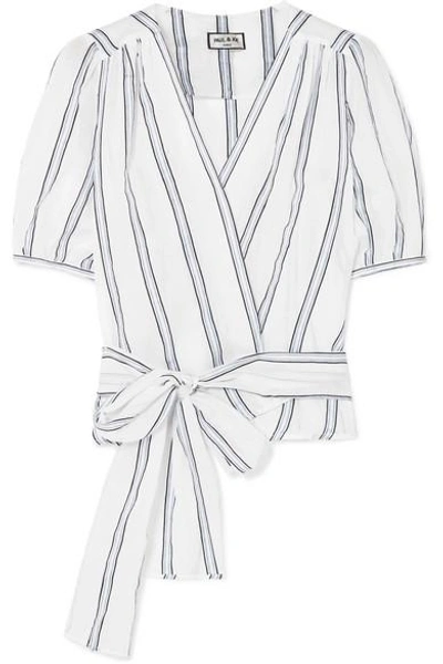 Paul & Joe Striped Cotton-blend Voile Wrap Top In White