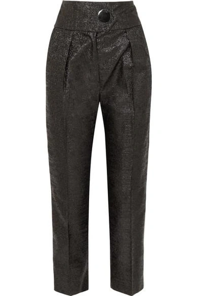Petar Petrov Striped Crinkled Patent-leather Straight-leg Pants In Black