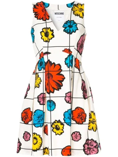 Moschino Floral Grid Print Mini Dress In Ivory