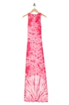 Go Couture Tie-dye Maxi Dress In Ivory Red Button