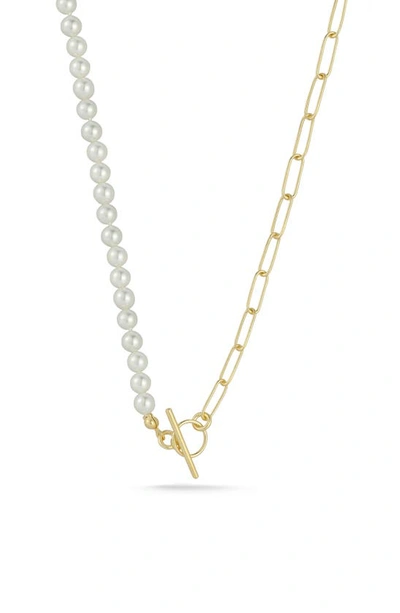 Sphera Milano Sterling Pearl X Paperclip Toggle Necklace In Gold