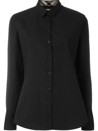 Burberry Check Detail Stretch-cotton Shirt In Black