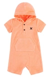 Hurley Babies' Kids' Icon Hooded Romper In Bright Mango