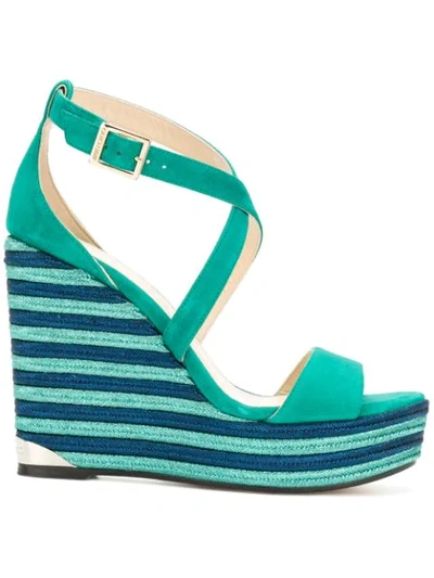 Jimmy Choo Portia 120 Suede Wedge Sandals In Green