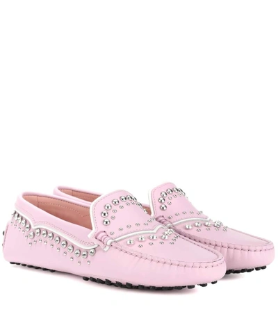 Tod's Gommino Studded Leather Loafers In Pink
