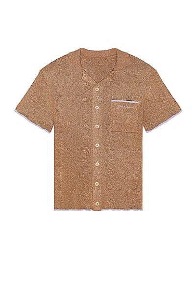 Jacquemus La Maille Prata Metallic-weave Logo-embroidered Knitted Polo Shirt In Brown