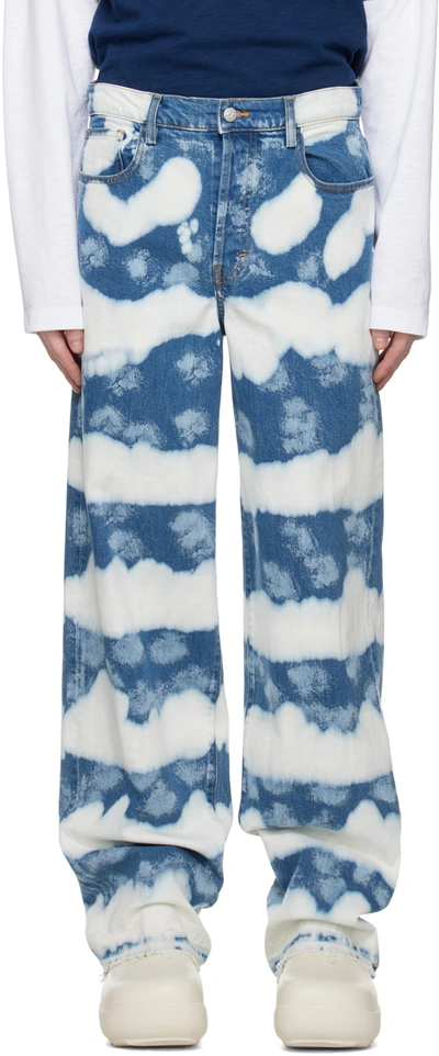Nahmias Ocean Waves Patterned Wide-leg Relaxed-fit Stretch-denim Jeans In Blue