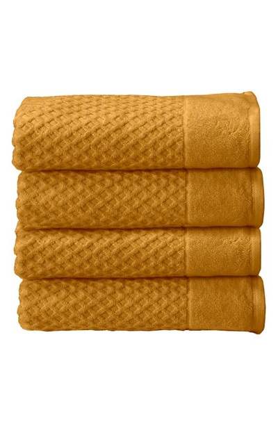 Woven & Weft Diamond Texture Towel 4-piece Set In Marigold