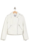 Walter Baker Liz Leather Crop Moto Jacket In Bri White