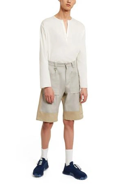 Gmbh Viktor Work Contrast-panel Cotton Shorts In Grey/beige