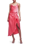L Agence Rose Silk Faux Wrap Slipdress In Coral Rose