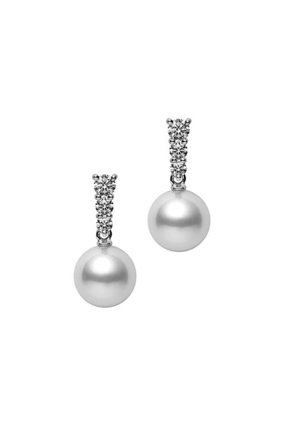 Mikimoto Morning Dew Diamond & Akoya Pearl Drop Earrings In White Gold/ Diamond/ Pearl
