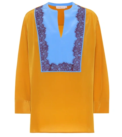 Tory Burch Lace-trimmed Silk Tunic In Yellow