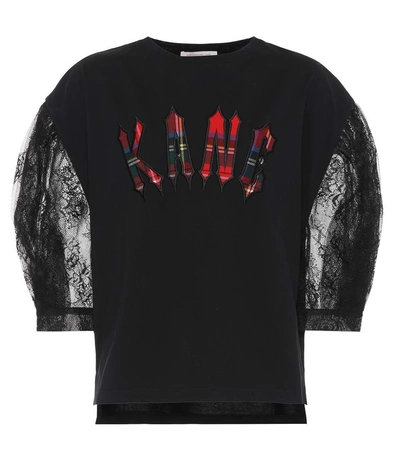 Christopher Kane Lace-sleeved Cotton Top In Black