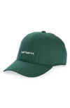 Carhartt Logo Script Baseball Cap In Treehouse / White