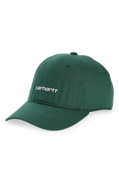Carhartt Logo Script Baseball Cap In Treehouse / White