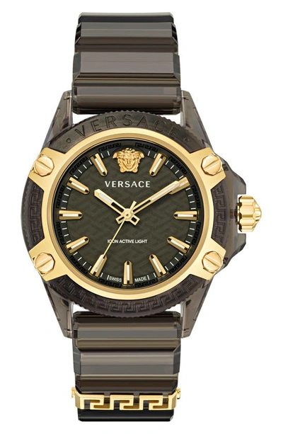Versace Men's Icon Active Light Silicone Strap Watch, 42mm In Transparent Black