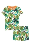 Tucker + Tate Kids' Glow In The Dark Fitted Two-piece Short Pajamas In White Jungle Tigers Glow