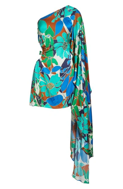 Cult Gaia Malia Floral One Shoulder Minidress In Botanic Aqua